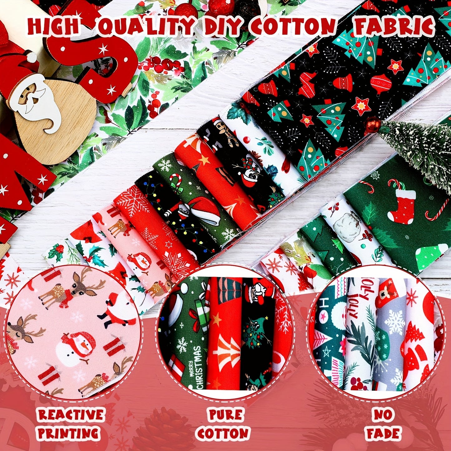 Christmas Jelly Fabric Strips Snowflakes Reindeer Bells