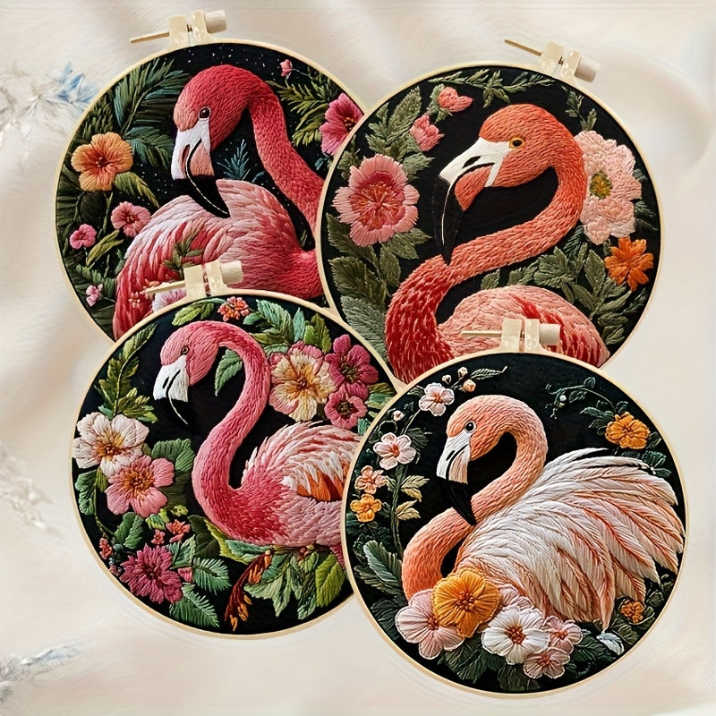 Flamingo and Flower Embroidery Kit for Adults and Beginners