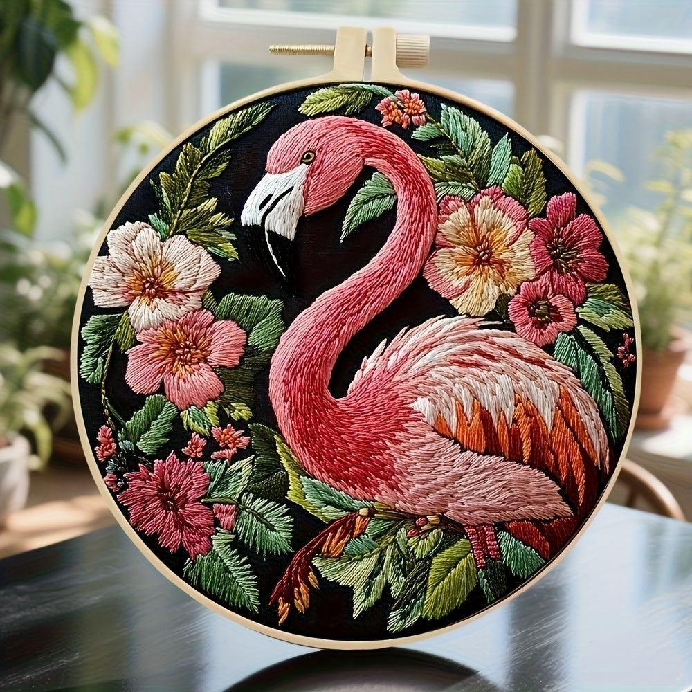 Flamingo and Flower Embroidery Kit for Adults and Beginners