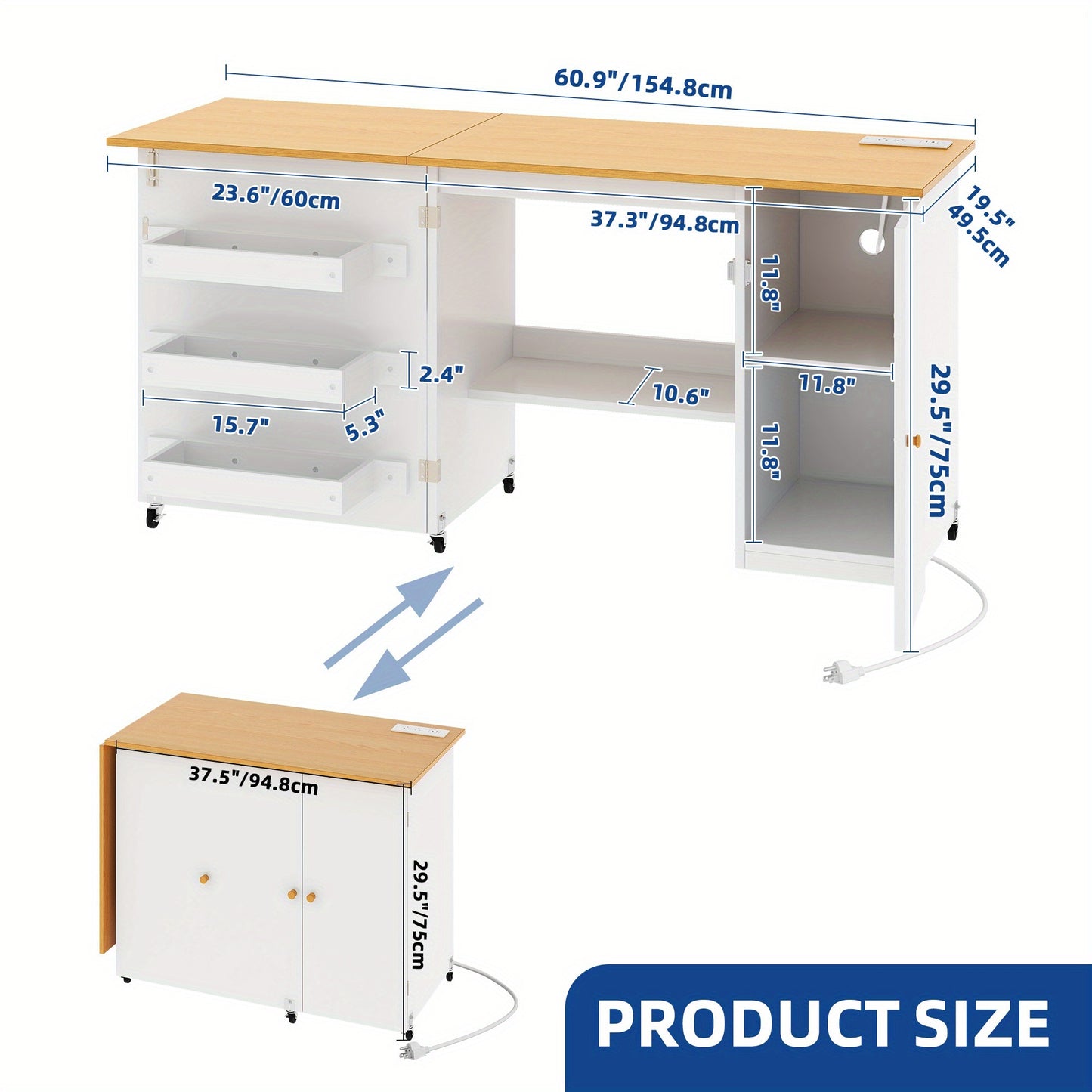 DWVO Contemporary Sewing Craft Table Storage Folding