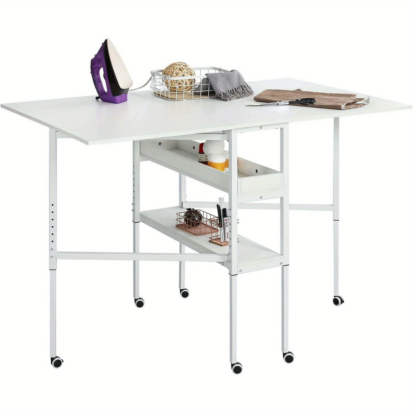 Sewi Folding Craft Table With Storage Shelves Mobile