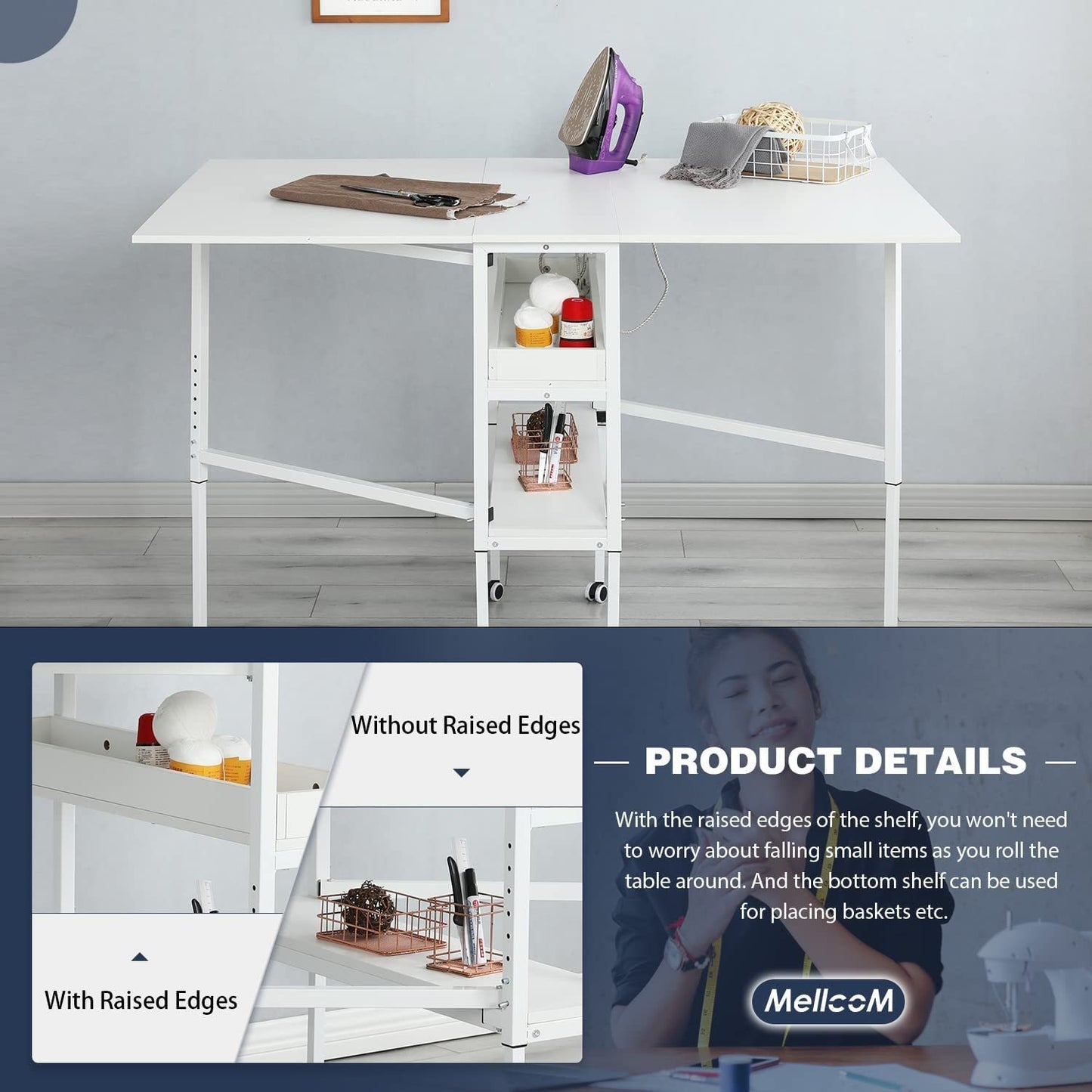 Sewi Folding Craft Table With Storage Shelves Mobile