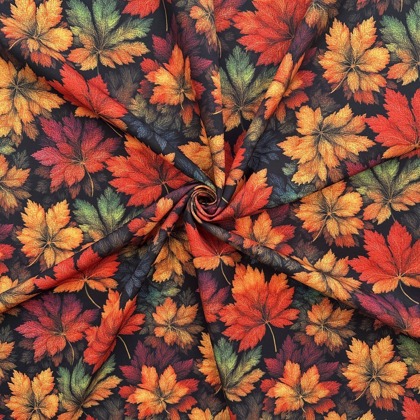 Leaf Themed Printed Fabric With Dark Maple Leaves Pattern