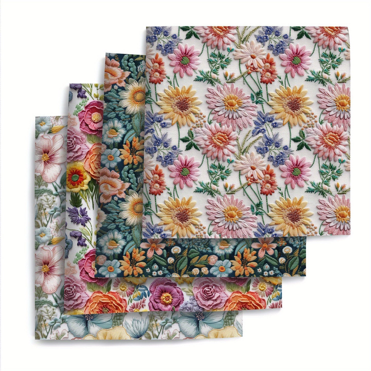 Floral 3D Embroidery Quilting Fabric Bundle Precuts