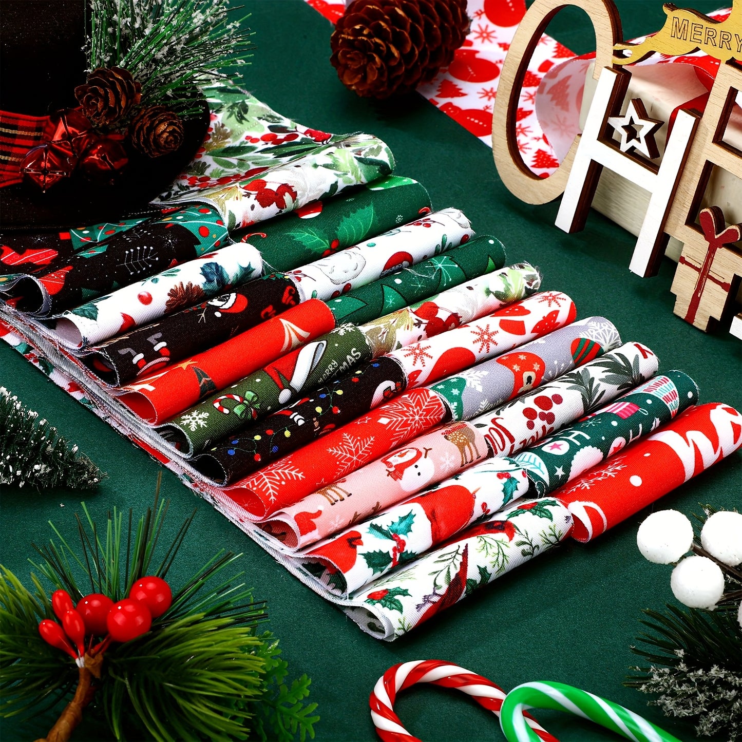 Christmas Jelly Fabric Strips Snowflakes Reindeer Bells