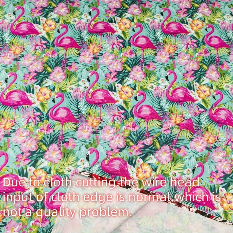 Tropical Flamingo Floral Print Stretch Fabric Precut