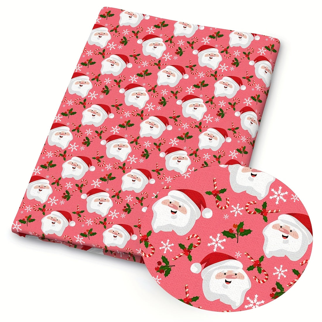 Festive Christmas Snowflake Santa Print Polyester Fabric