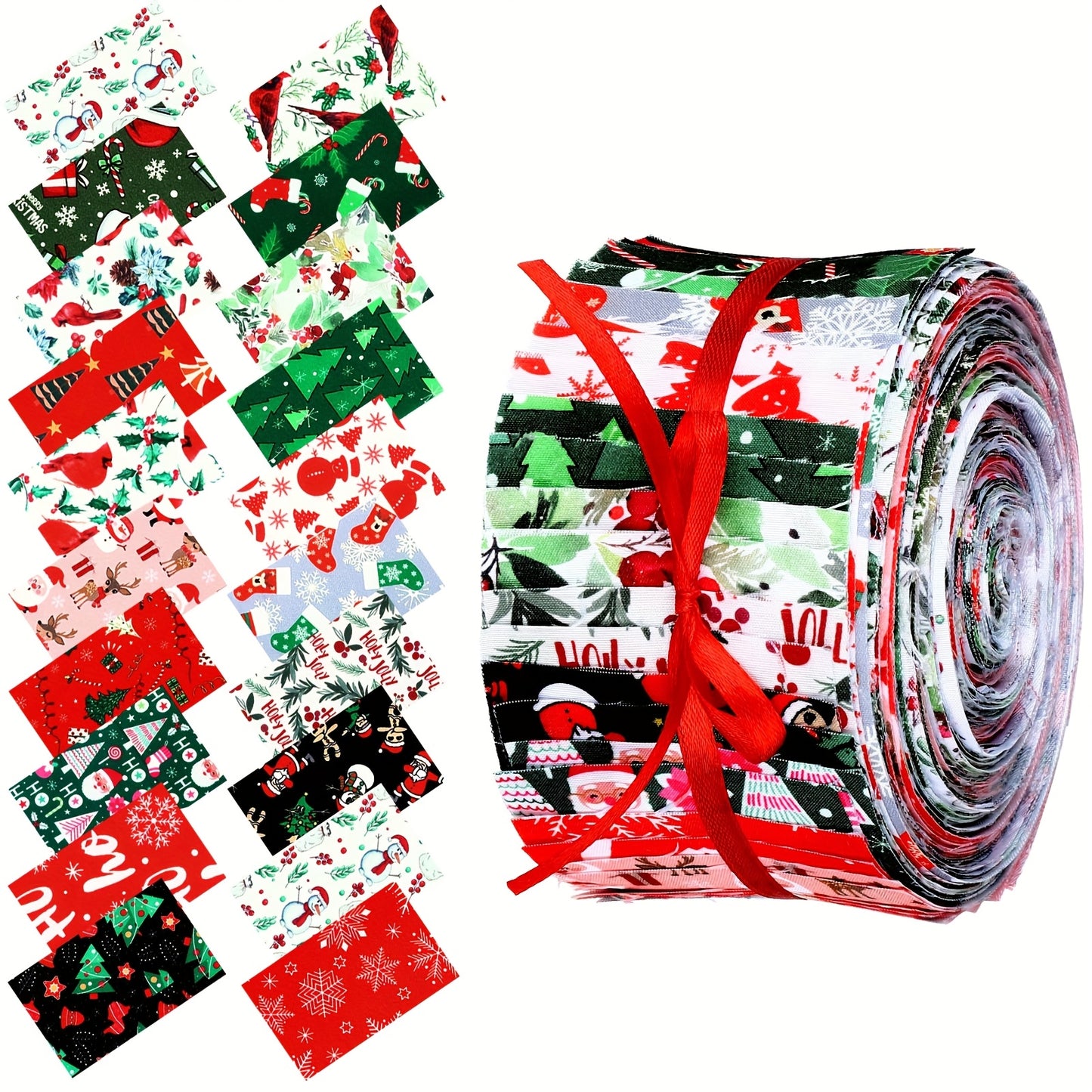 Christmas Jelly Fabric Strips Snowflakes Reindeer Bells