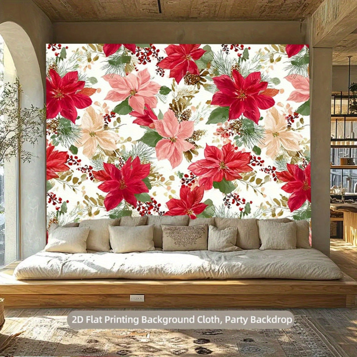 Poinsettia Fabric By The Yard For Christmas Decor Backdrops