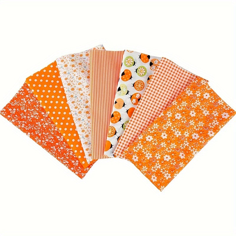 Orange Floral Cotton Fat Quarter Bundle 7pcs Patchwork