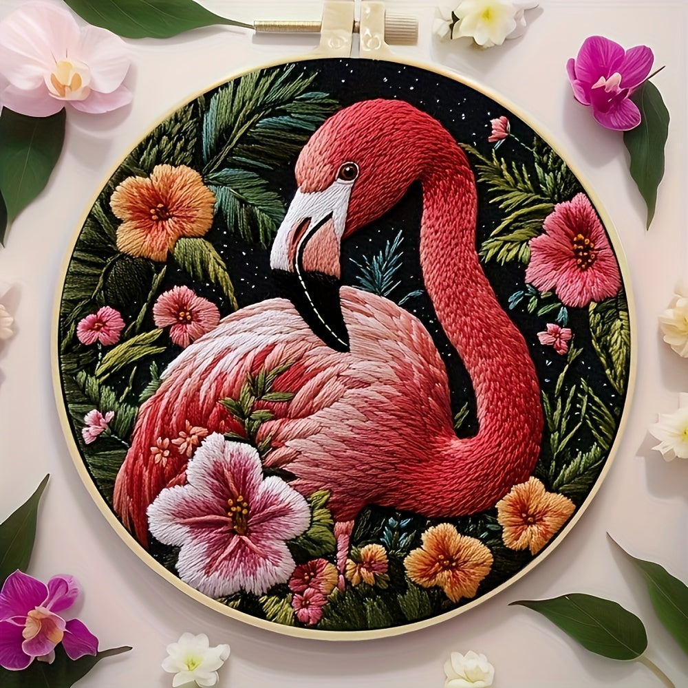 Flamingo and Flower Embroidery Kit for Adults and Beginners