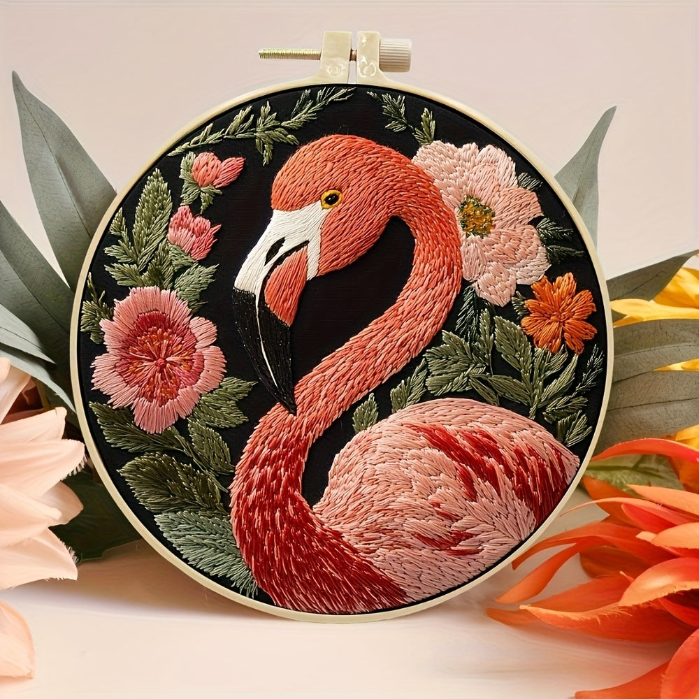 Flamingo and Flower Embroidery Kit for Adults and Beginners