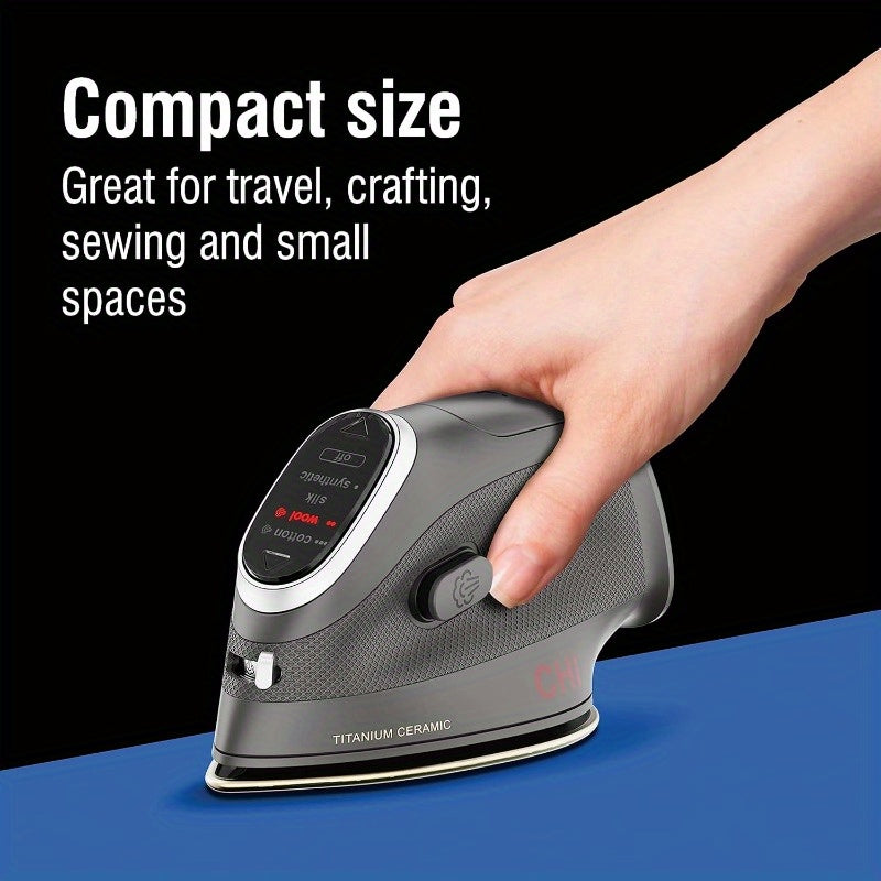 1000W XL Portable Mini Steam Iron with Titanium Ceramic Soleplate, 3-Way Auto Shut-Off, 10 Cord, Digital Display & Adjustable Temperature Control - Compact Travel Design for Clothes, Sewing, Crafting - Black, Portable Steam I