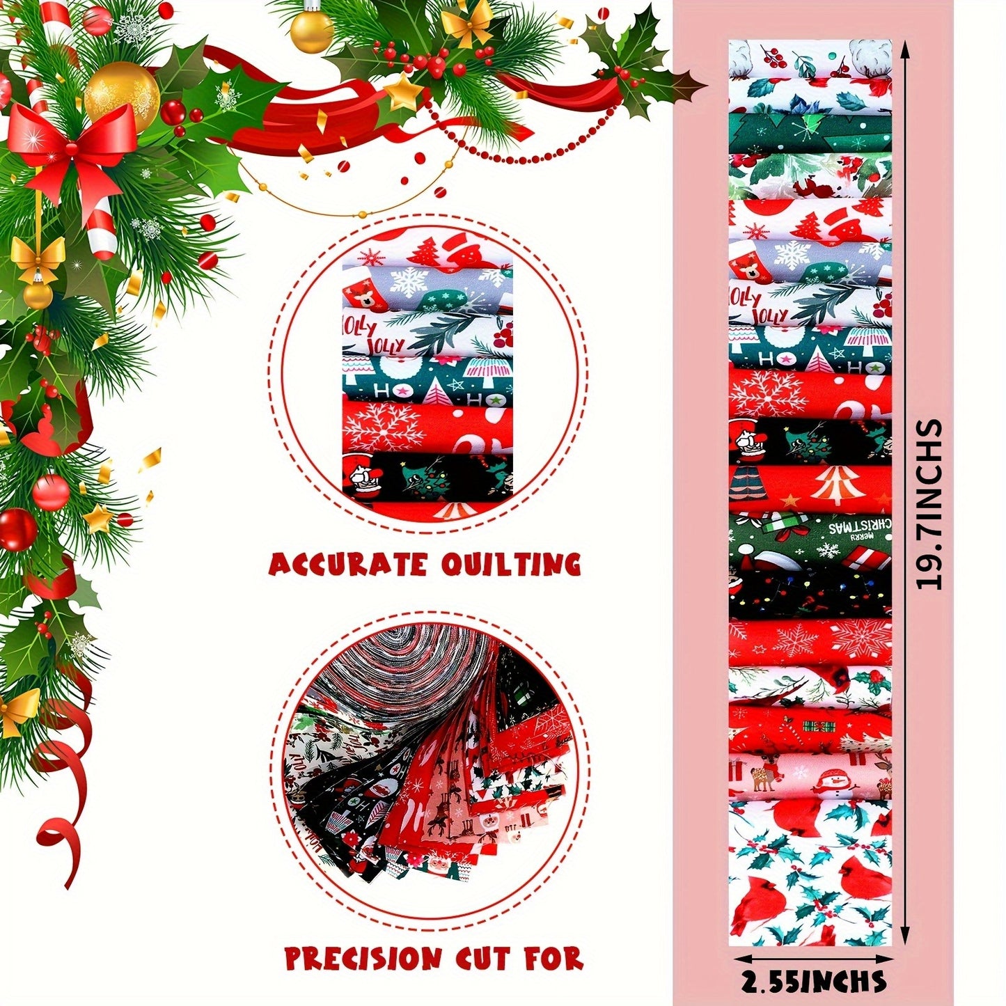 Christmas Jelly Fabric Strips Snowflakes Reindeer Bells
