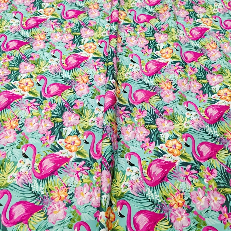 Tropical Flamingo Floral Print Stretch Fabric Precut
