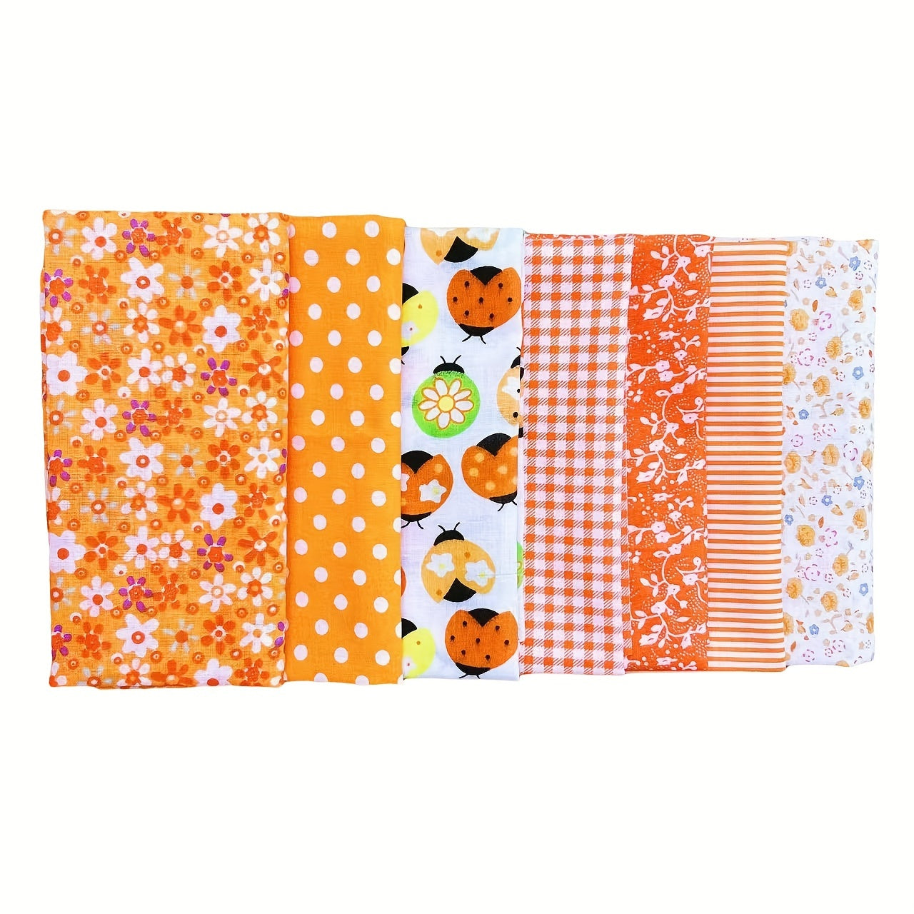 Orange Floral Cotton Fat Quarter Bundle 7pcs Patchwork