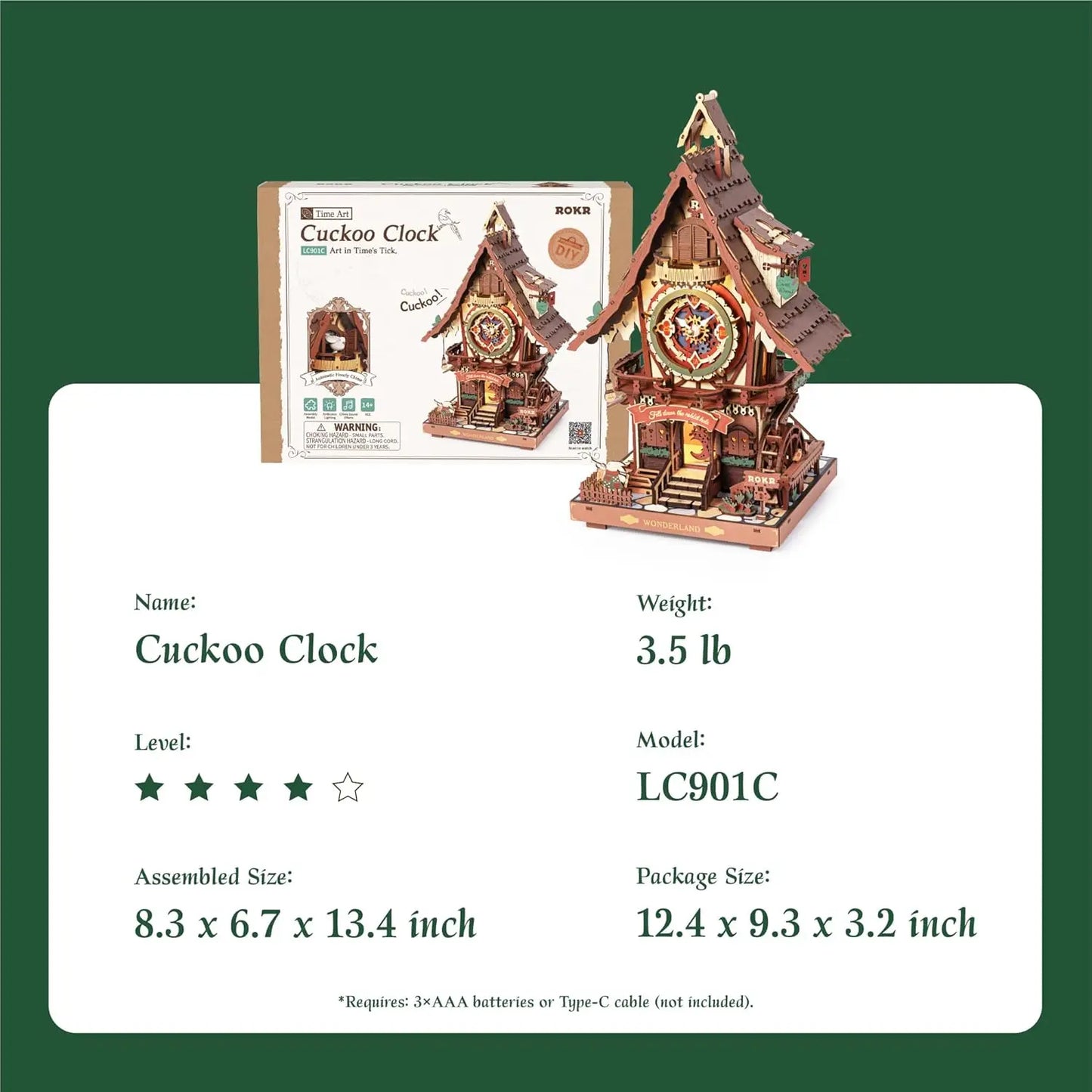 Robotime Cuckoo Clock 3D Puzzle Kit With Working Bird