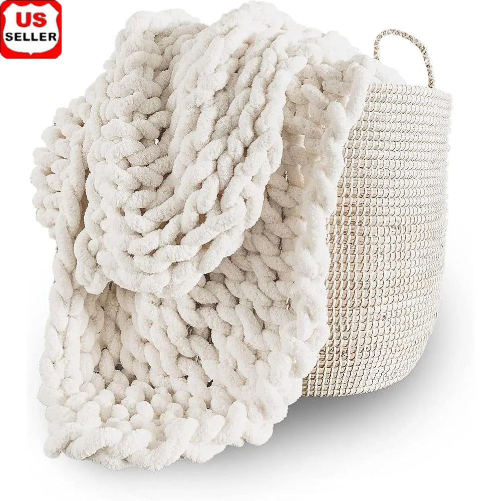DUTRIEUX Extra Chunky Knit Blanket Cozy Throw Chenille Yarn