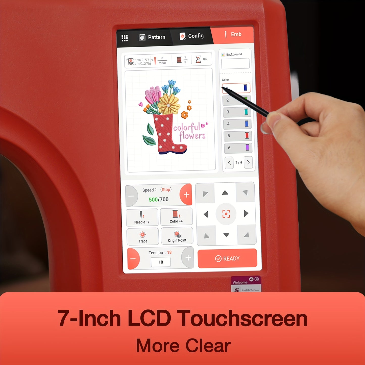 POOLIN Computerized Embroidery Machine with LCD Touchscreen