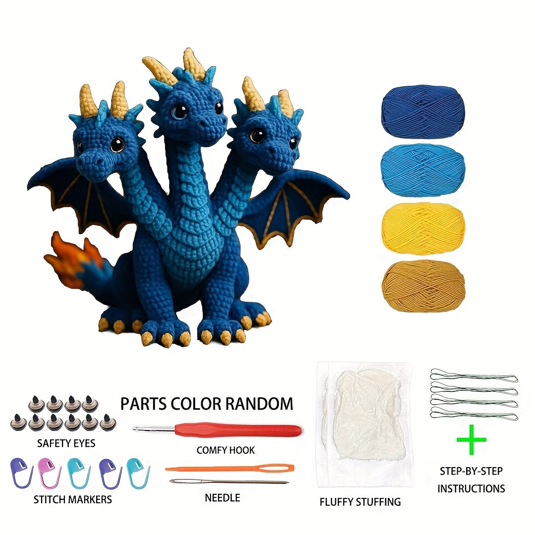 Three Headed Flying Dragon Amigurumi Crochet Kit Beginners