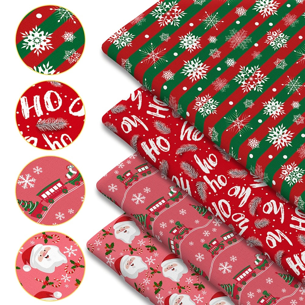 Festive Christmas Snowflake Santa Print Polyester Fabric
