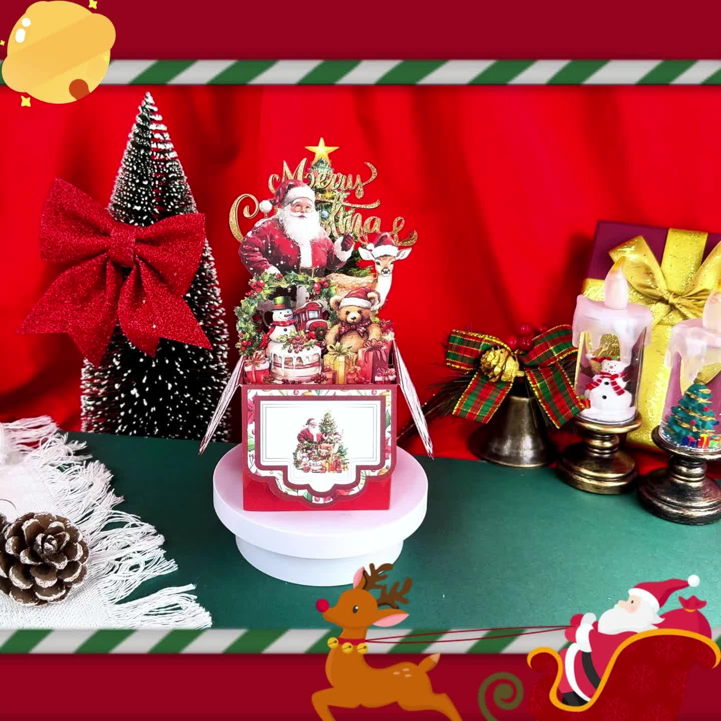 Vintage Pop Up Christmas Card With Santa Reindeer 3D