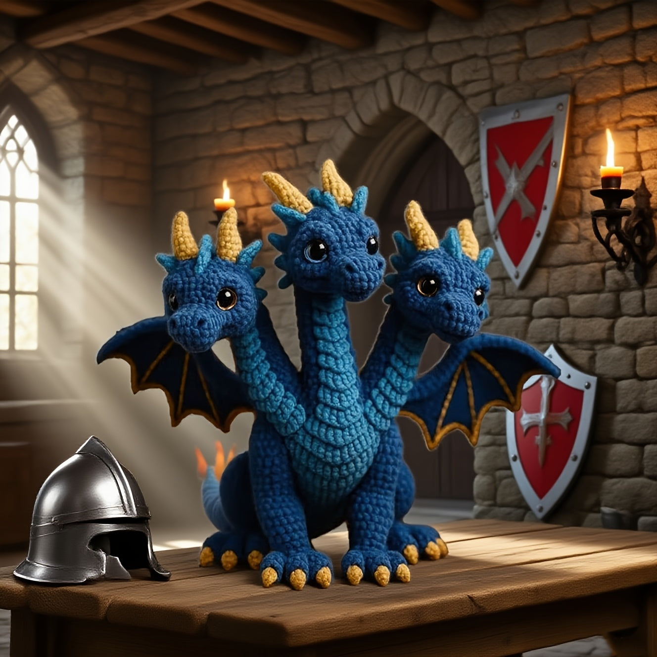 Three Headed Flying Dragon Amigurumi Crochet Kit Beginners