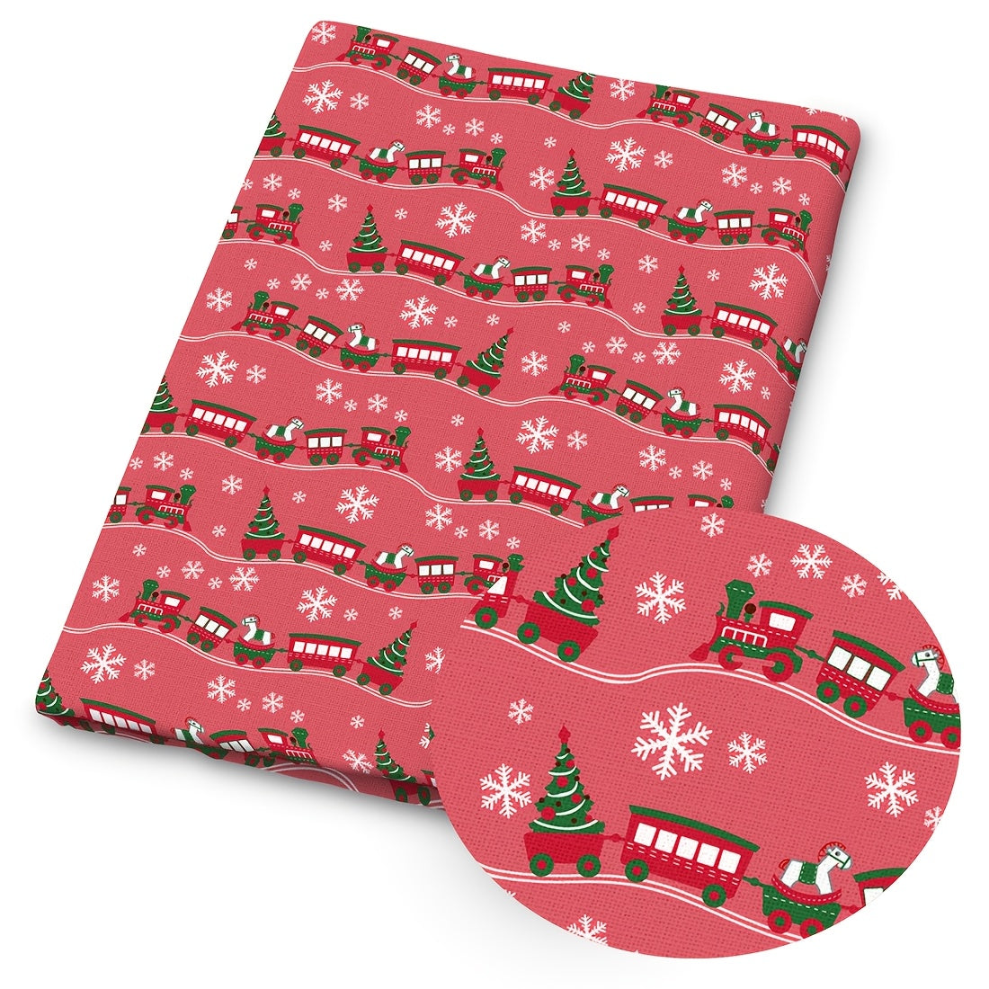 Festive Christmas Snowflake Santa Print Polyester Fabric