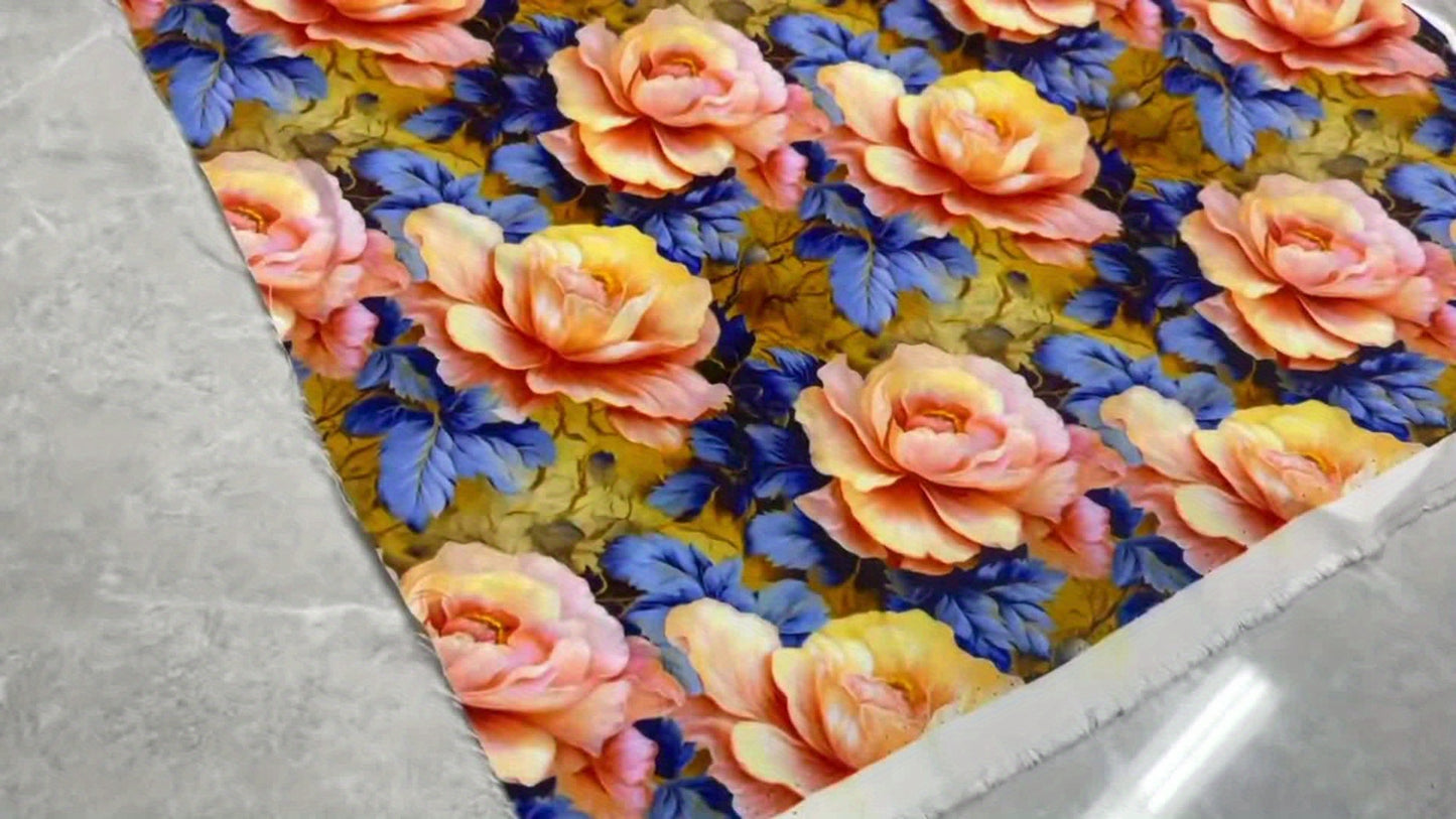 FONDDAY Peony Floral Fabric Soft Breathable Polyester Cotton