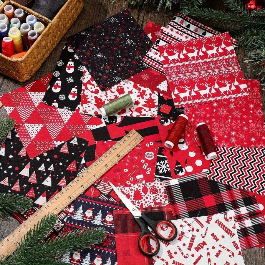 Holiday Fabric Squares Set 100 Pre Cut For Quilting Sewing