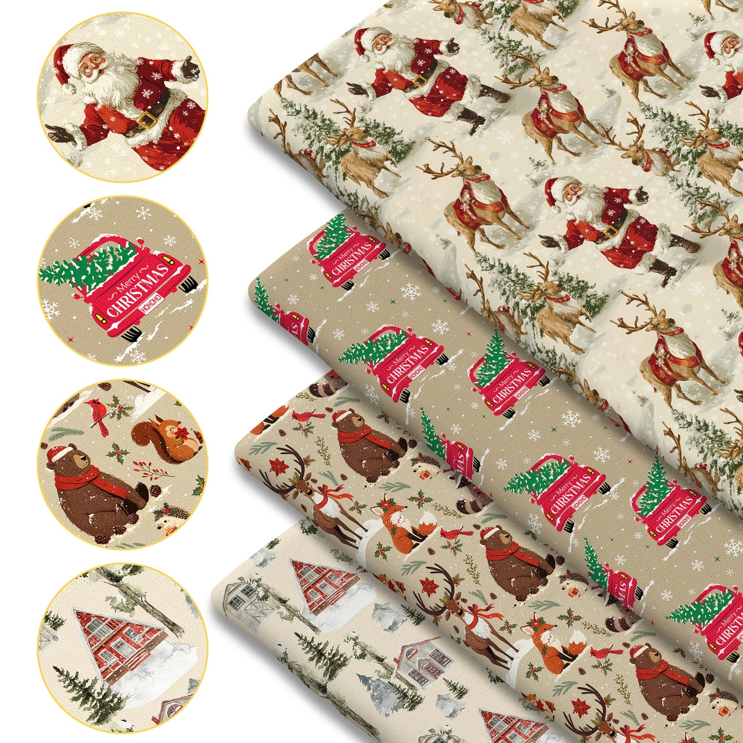 Christmas Quilt Fabric Polyester Forest Animals Santa