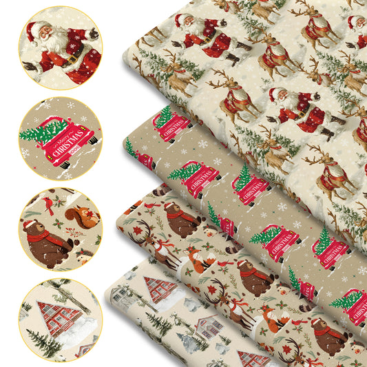 Christmas Quilt Fabric Polyester Forest Animals Santa