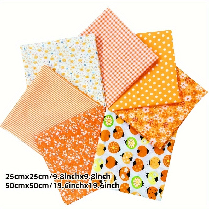 Orange Floral Cotton Fat Quarter Bundle 7pcs Patchwork