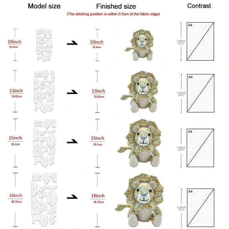13pcs Lion & Bear Dual-Purpose Sewing Templates - Transparent PET Plastic Stencils for DIY Doll Making, Handmade Crafts, Birthday & Holiday Gifts with English Instructions, Floral Patterns, Precise Cutting, Craft Supplies, Gi