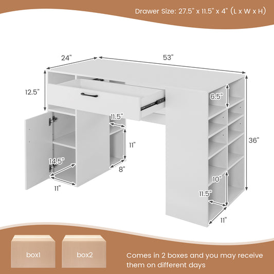 COSTWAY Sewing Table With Storage And Adjustable Height