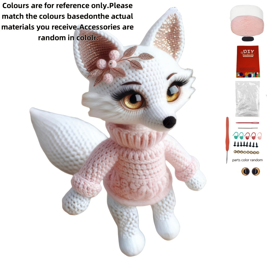 1 Set Animal Beginner Crochet Kit, Adult Crochet Set with Step-by-Step Text Tutorial, White Fox DIY Crochet Kit, Cute and Interesting Home Decoration Ornaments, Birthday Valentine'S Day Holiday Gift