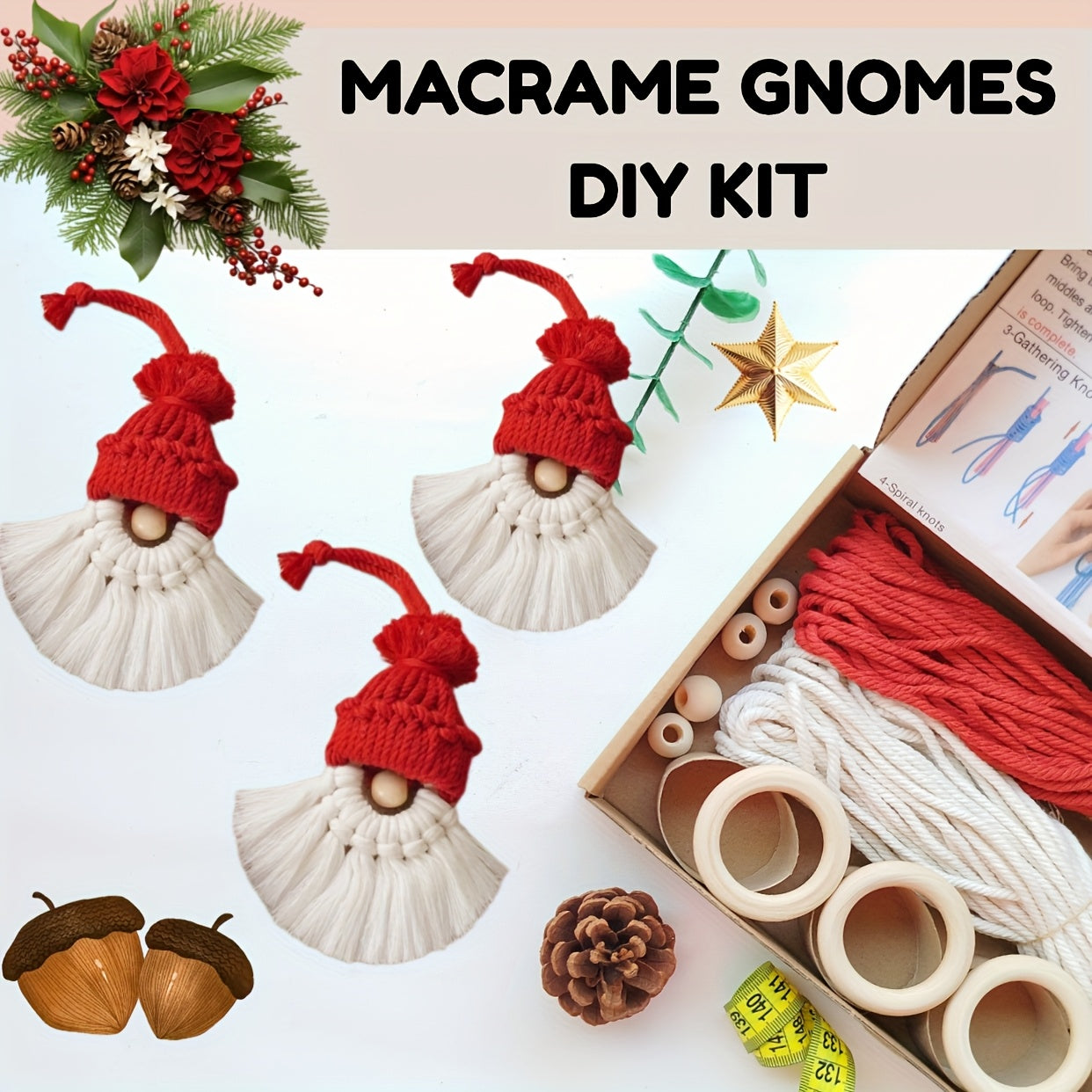 Macrame Gnome Christmas Ornament Kit With Tutorial Video