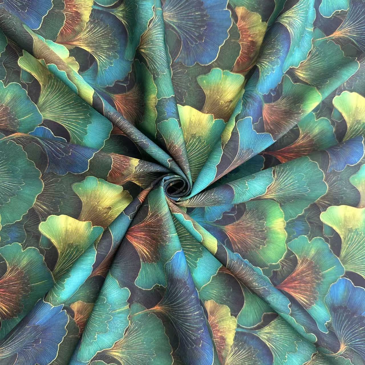Leaf Themed Printed Fabric With Dark Maple Leaves Pattern