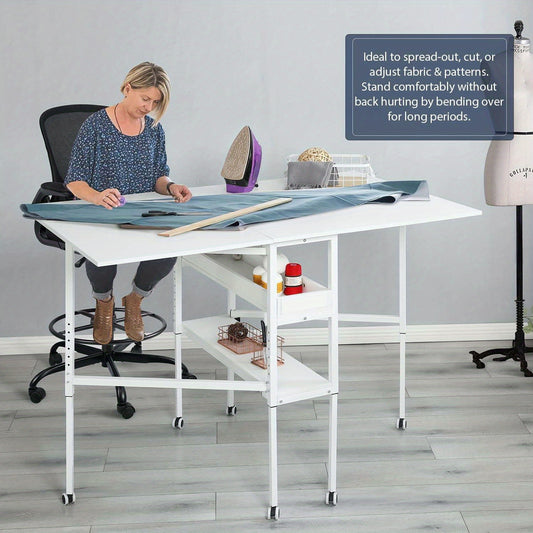 Sewi Folding Craft Table With Storage Shelves Mobile