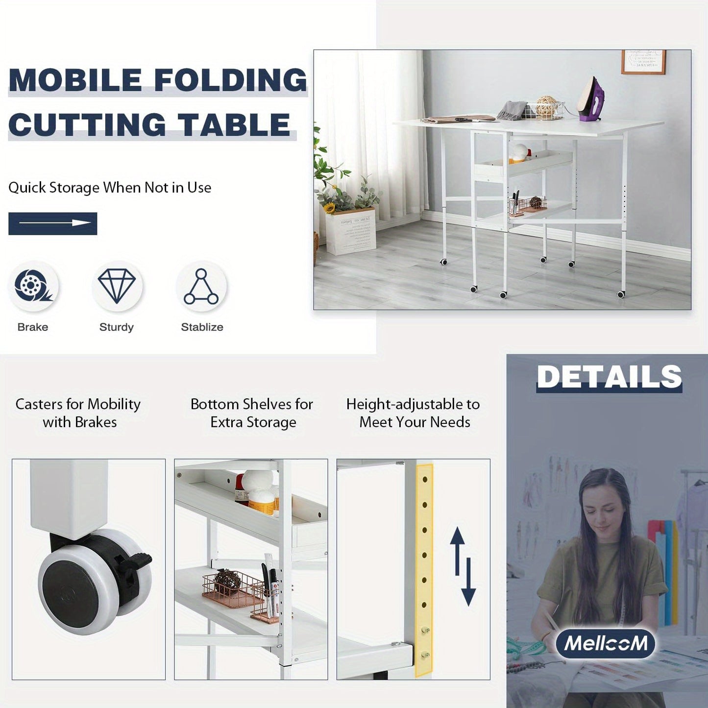 Sewi Folding Craft Table With Storage Shelves Mobile