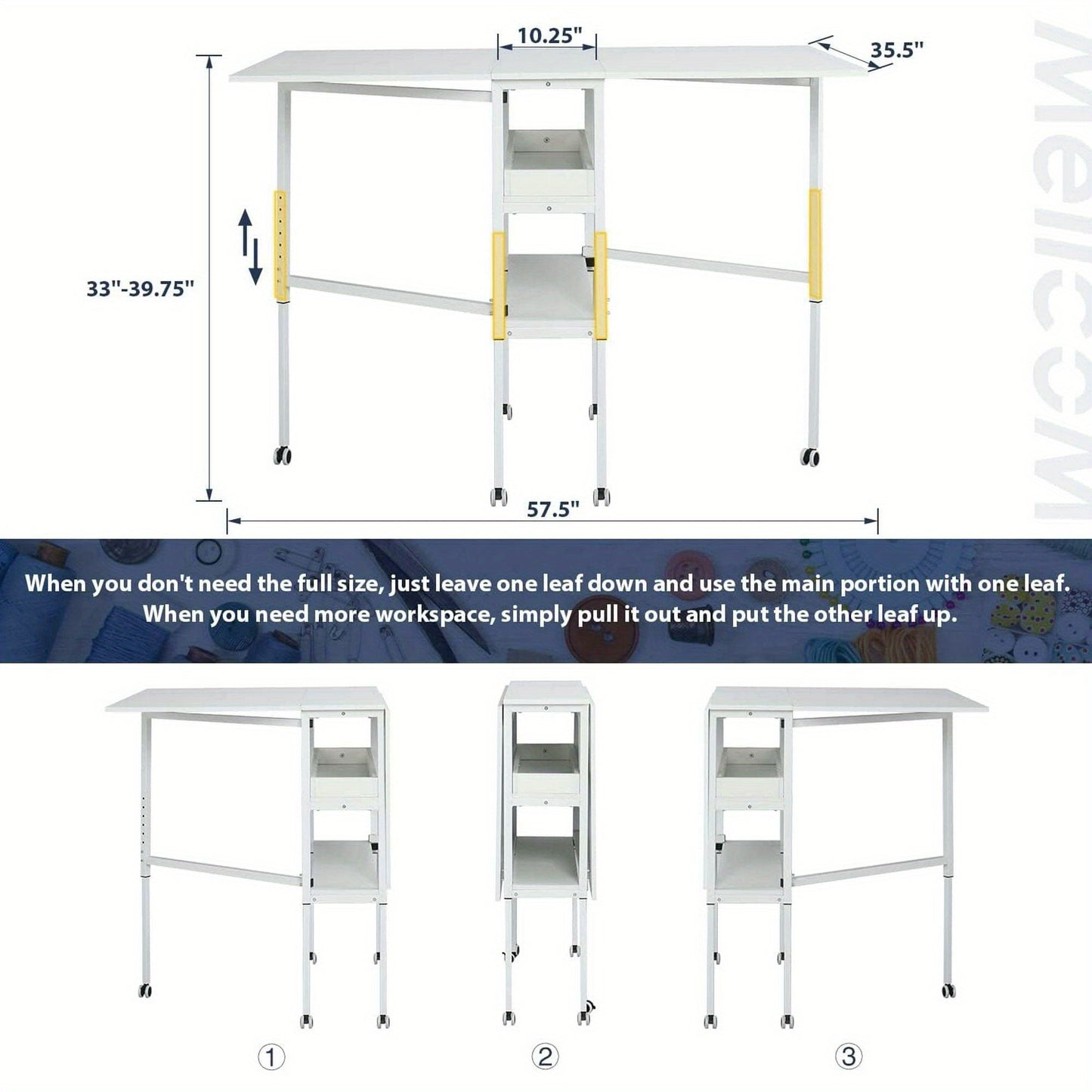 Sewi Folding Craft Table With Storage Shelves Mobile