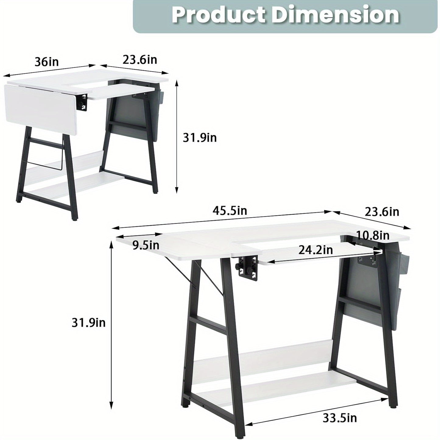 EROMMY Adjustable Folding Sewing Table With Side Pocket