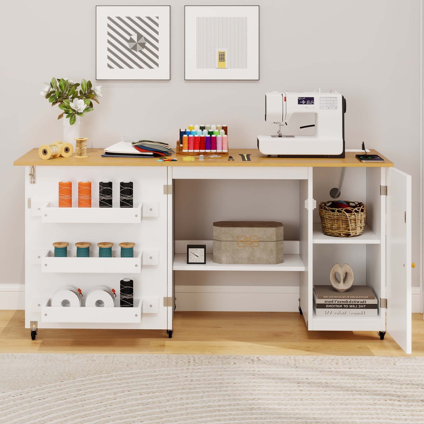 DWVO Contemporary Sewing Craft Table Storage Folding