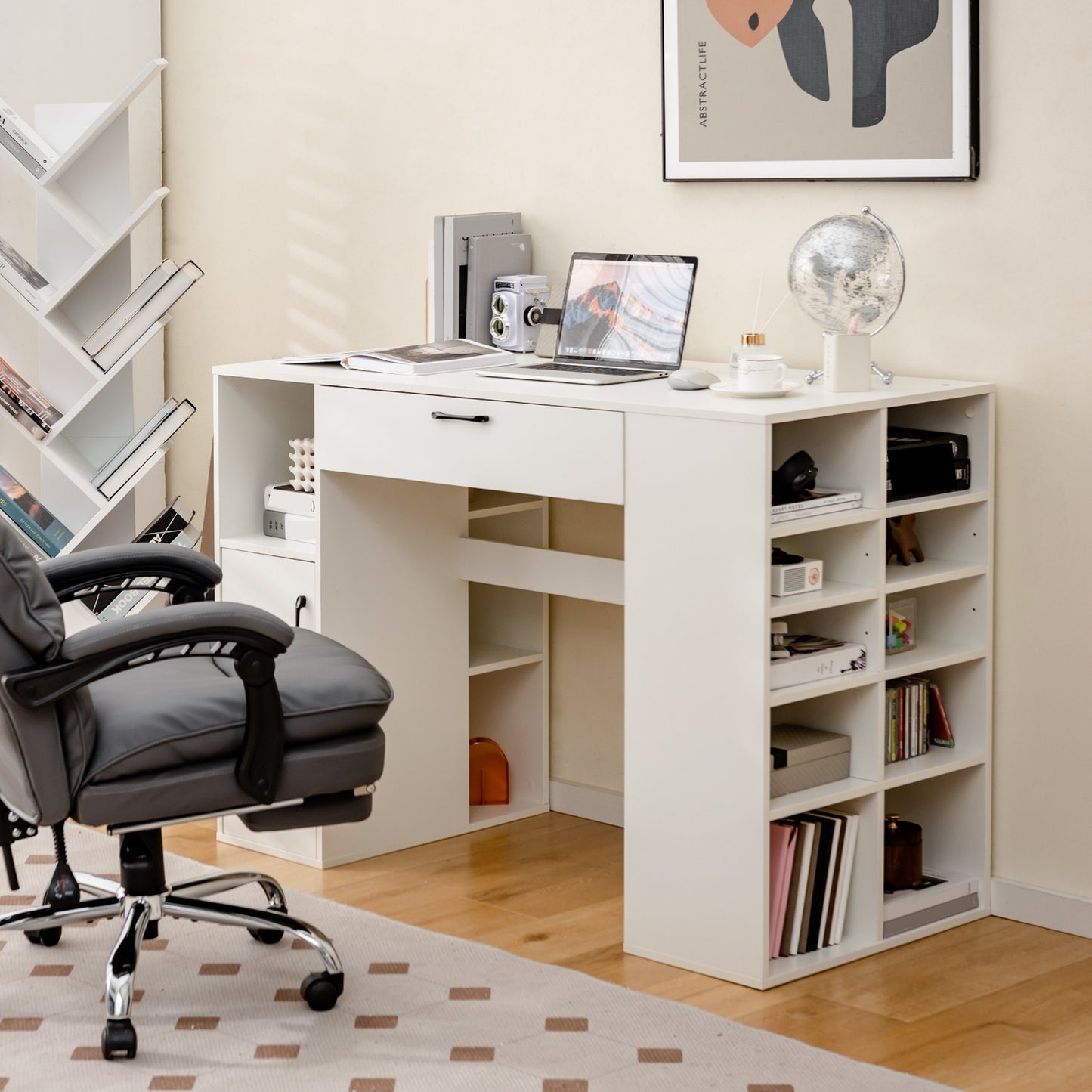 COSTWAY Sewing Table With Storage And Adjustable Height
