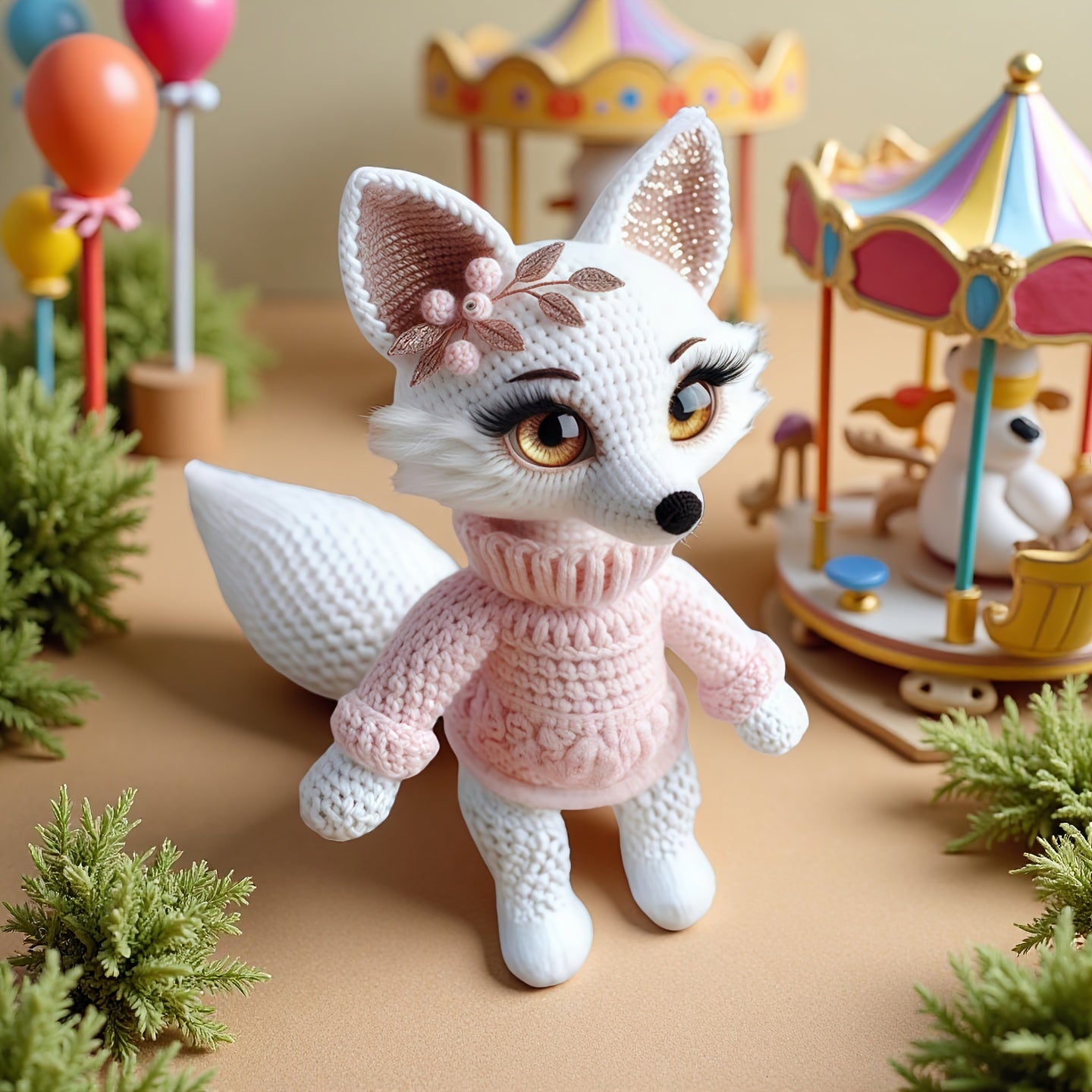 1 Set Animal Beginner Crochet Kit, Adult Crochet Set with Step-by-Step Text Tutorial, White Fox DIY Crochet Kit, Cute and Interesting Home Decoration Ornaments, Birthday Valentine'S Day Holiday Gift