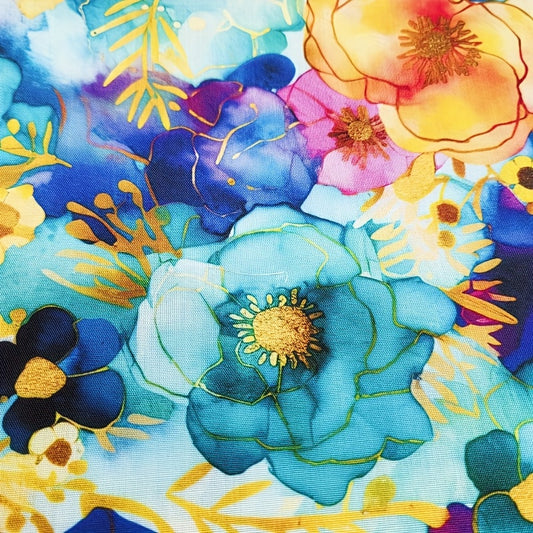Japanese Floral Print Polyester Cotton Fabric Precut