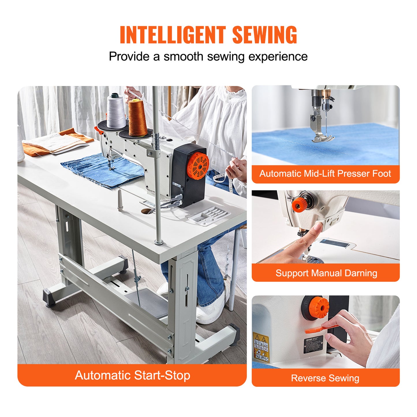 VEVOR Industrial Lockstitch Sewing Machine 550W Servo