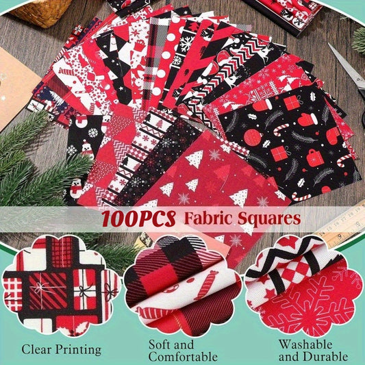 Holiday Fabric Squares Set 100 Pre Cut For Quilting Sewing