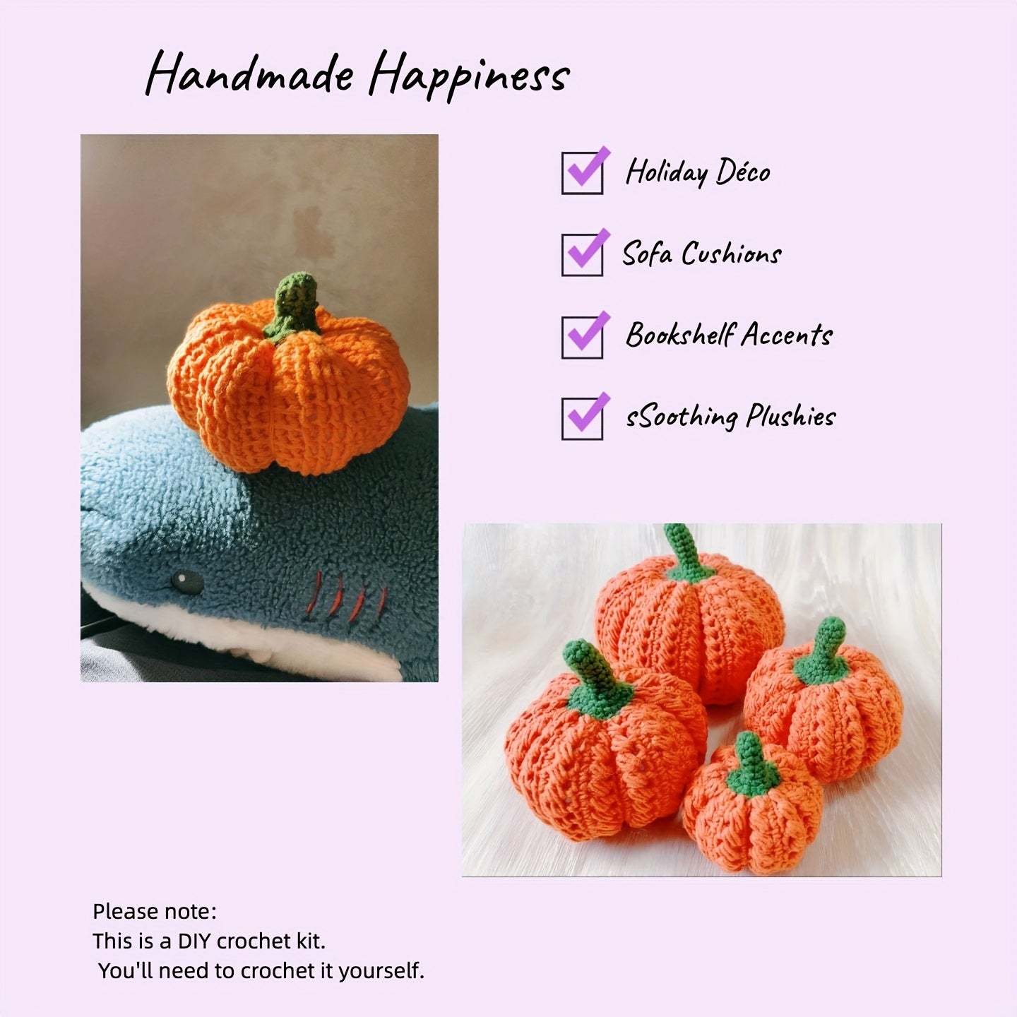 Pumpkin Crochet DIY Kit Yarn Stuffing Hook Craft Set
