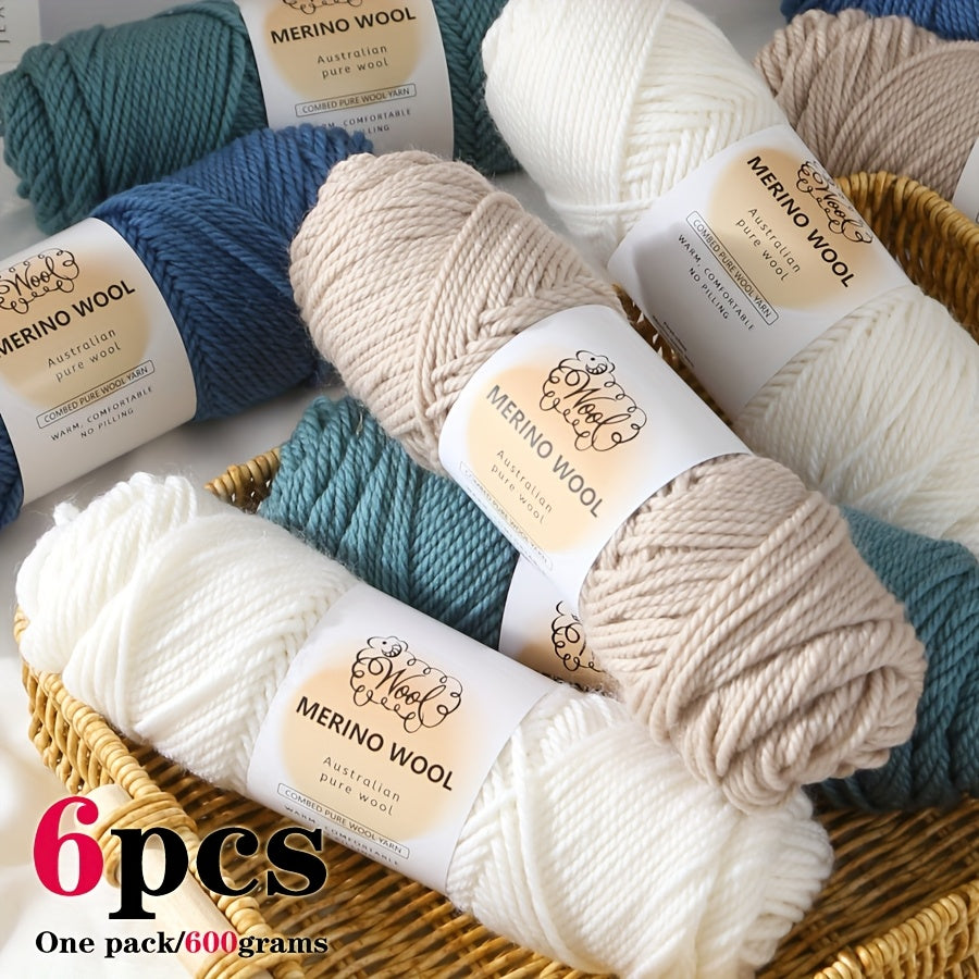 Merino Wool Roving Six Skeins Pack For Knitting And Crochet